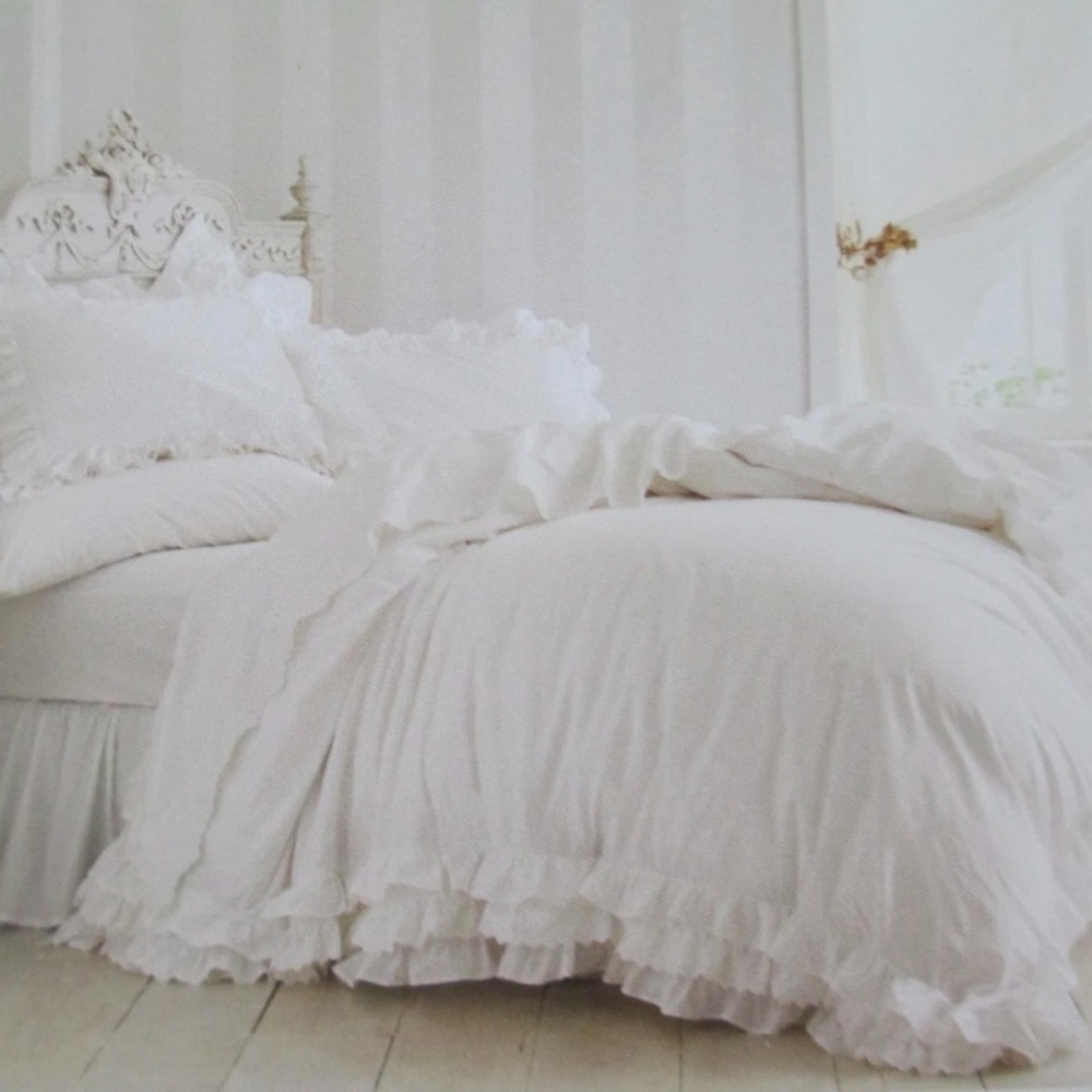 Simply Shabby Chic White Petticoat Lace Ruffled King 3-Piece Duvet Cover Set HTF